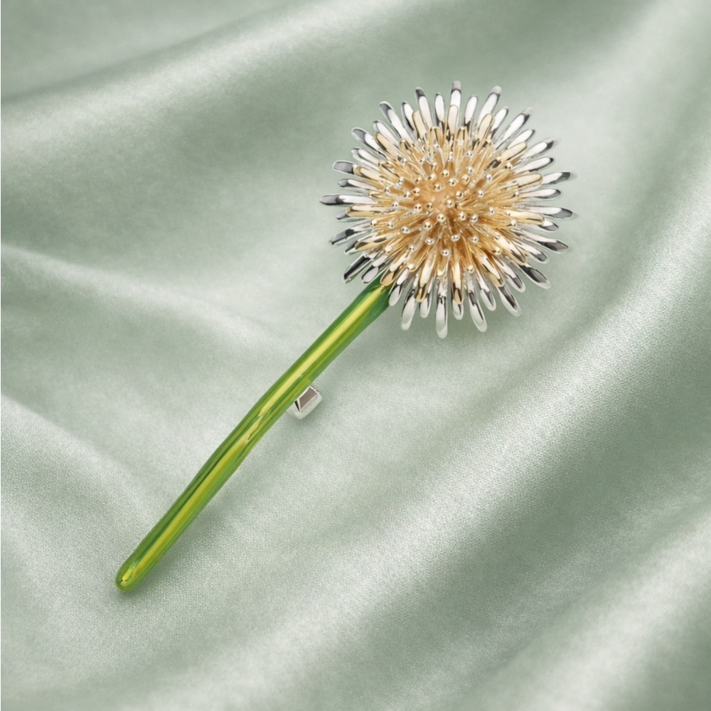 Dandelion Silver Gold Stem Brooch